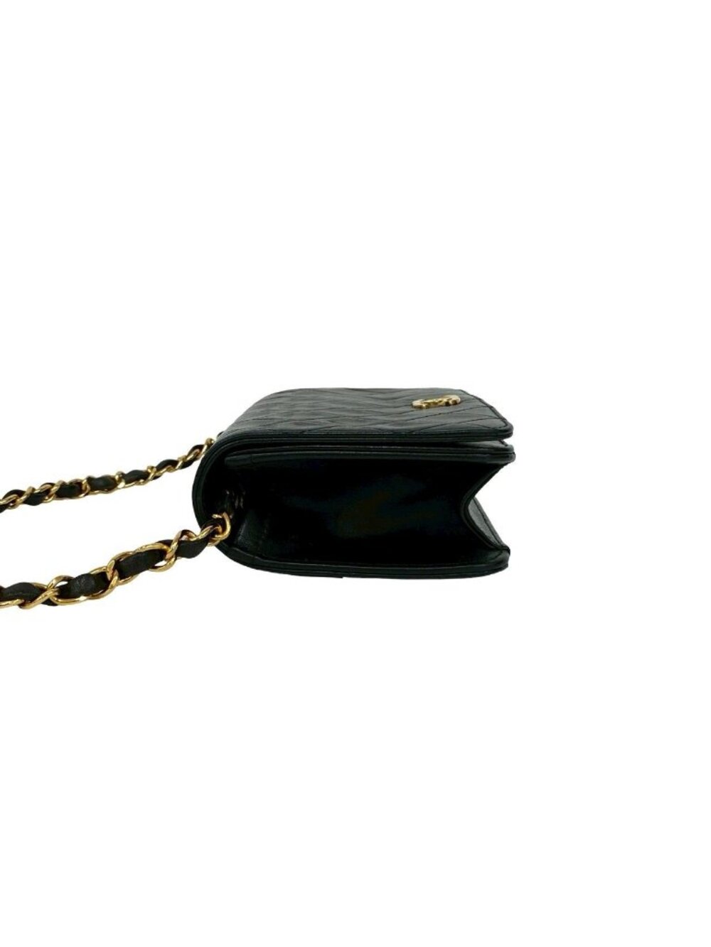 Chanel Quilted CC Logo Lambskin Chain Shoulder Bag Pochette Black - Picture 5 of 10